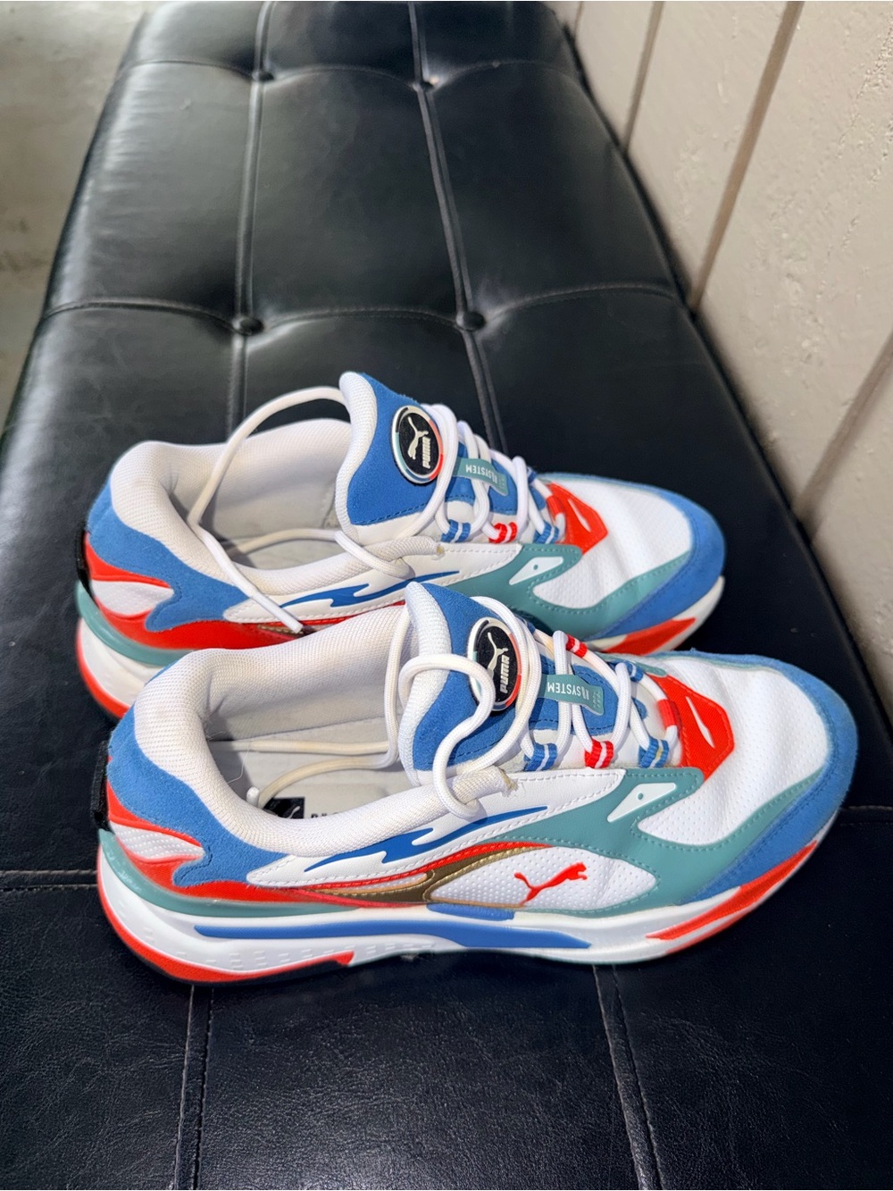Puma MENS White Blue Red and Teal Athletic Sneakers
